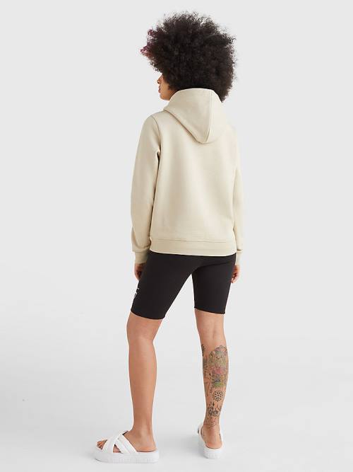 Beige Tommy Hilfiger Linear Logo Women's Hoodie | TH627ORI