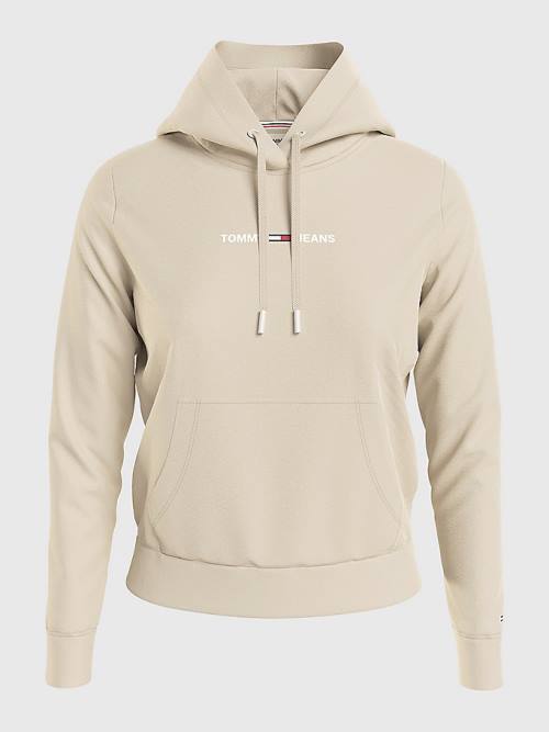 Beige Tommy Hilfiger Linear Logo Women's Hoodie | TH627ORI