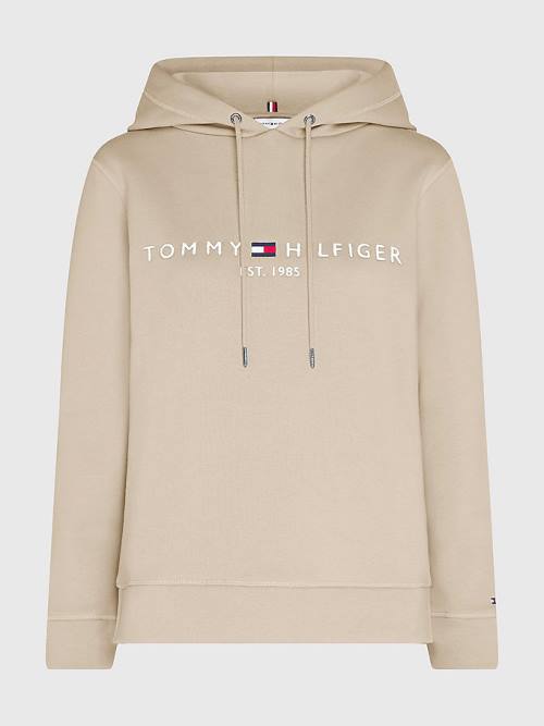 Beige Tommy Hilfiger Logo Drawstring Regular Fit Women's Hoodie | TH071DZV