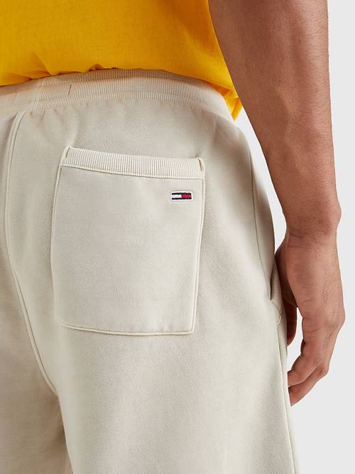 Beige Tommy Hilfiger Logo Embroidery Fleece Basketball Men's Shorts | TH517CPO