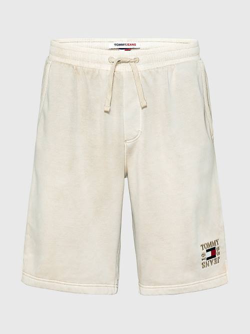 Beige Tommy Hilfiger Logo Embroidery Fleece Basketball Men's Shorts | TH517CPO