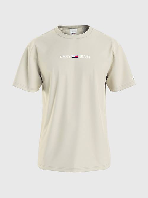 Beige Tommy Hilfiger Logo Flag Patch Men's T Shirts | TH319QTW