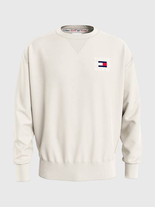 Beige Tommy Hilfiger Logo Patch Fleece Men's Sweatshirts | TH728OJW