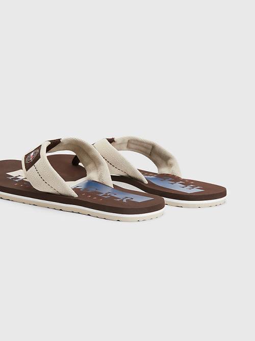 Beige Tommy Hilfiger Logo Patch Flip-Flops Men's Sandals | TH431CXJ