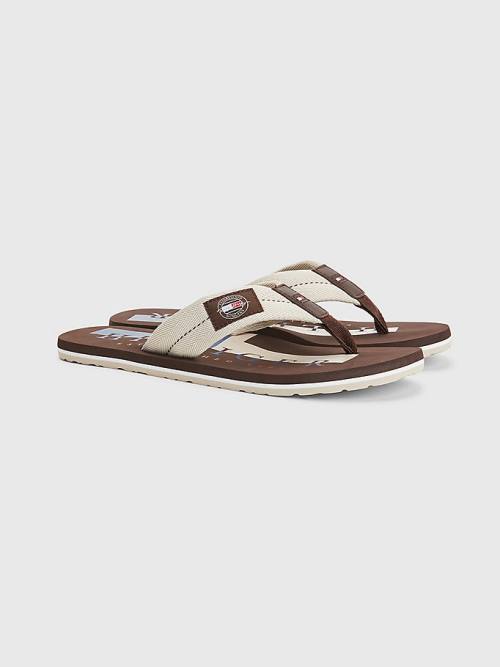 Beige Tommy Hilfiger Logo Patch Flip-Flops Men\'s Sandals | TH431CXJ