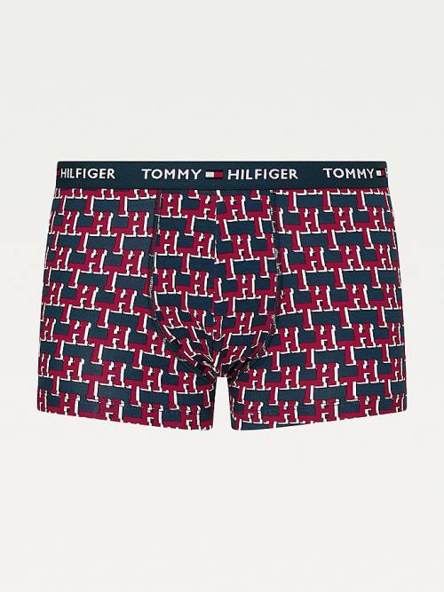 Beige Tommy Hilfiger Logo Waistband Print Trunks Men's Underwear | TH120FNT