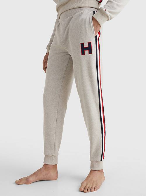 Beige Tommy Hilfiger Lounge Signature Tape Joggers Men's Pyjamas | TH439EAS