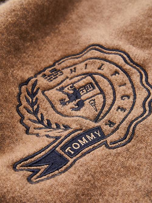 Beige Tommy Hilfiger Lux Cashmere Wool Crest Women's Scarves | TH891LAR