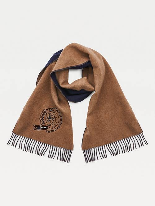 Beige Tommy Hilfiger Lux Cashmere Wool Crest Women\'s Scarves | TH891LAR