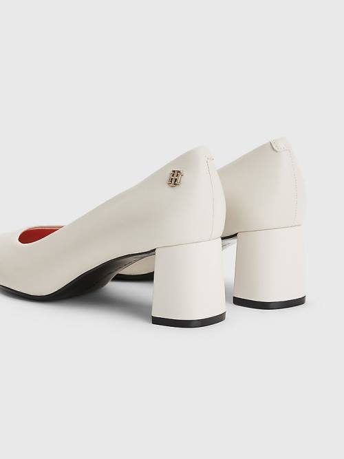 Beige Tommy Hilfiger Mid Leather Pumps Women's Heels | TH374NEF