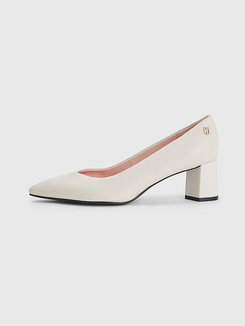 Beige Tommy Hilfiger Mid Leather Pumps Women's Heels | TH374NEF