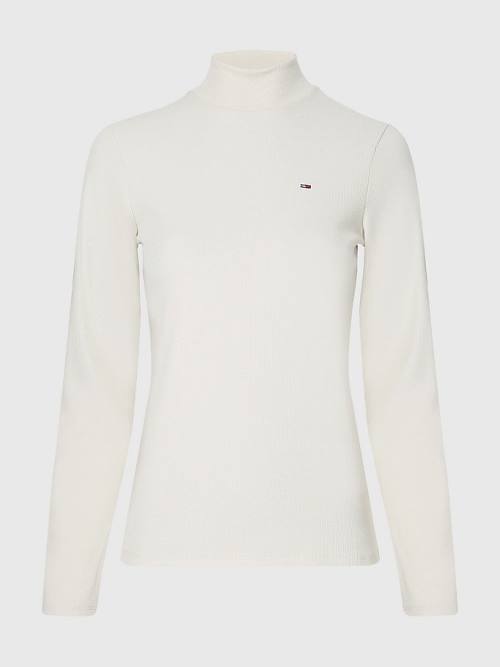 Beige Tommy Hilfiger Mock Neck Long Sleeve Women's T Shirts | TH896UQP