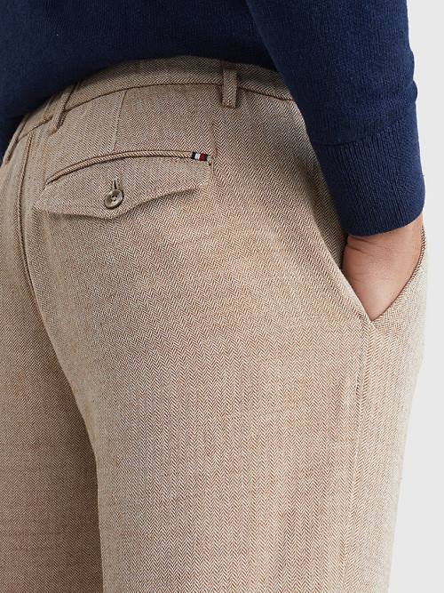 Beige Tommy Hilfiger Modern Herringbone Tapered Fit Chino Men's Pants | TH430OBS