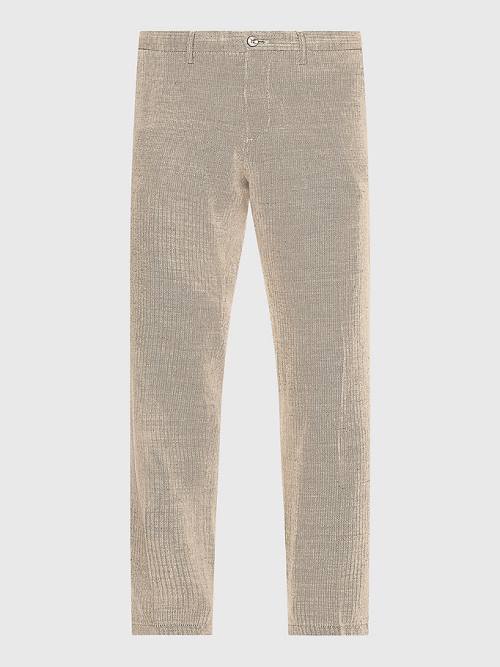 Beige Tommy Hilfiger Modern Herringbone Tapered Fit Chino Men's Pants | TH430OBS