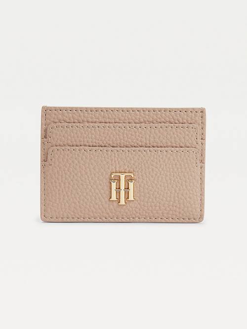 Beige Tommy Hilfiger Monogram Card Holder Women\'s Wallets | TH683WIS