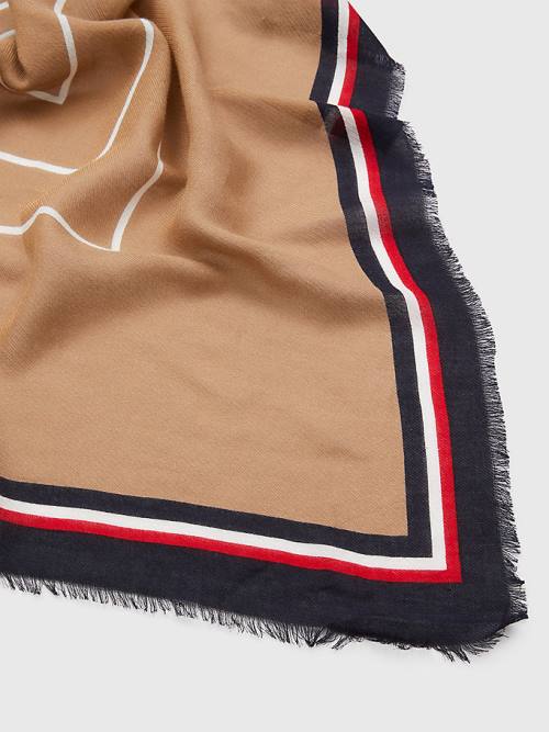 Beige Tommy Hilfiger Monogram Leaf Print Square Women's Scarves | TH745BOY