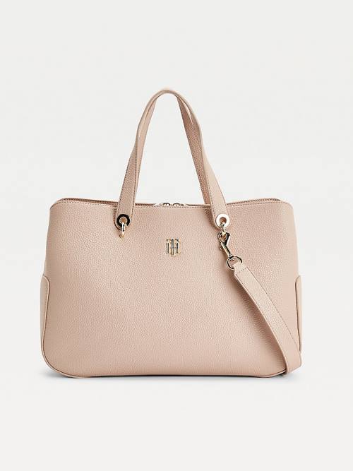 Beige Tommy Hilfiger Monogram Plaque Satchel Women\'s Bags | TH519AKJ