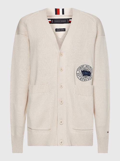 Beige Tommy Hilfiger Motion Flag Cardigan Men's Sweaters | TH839DQN