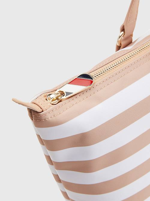 Beige Tommy Hilfiger Nylon Stripe Tote Women's Bags | TH831NVT