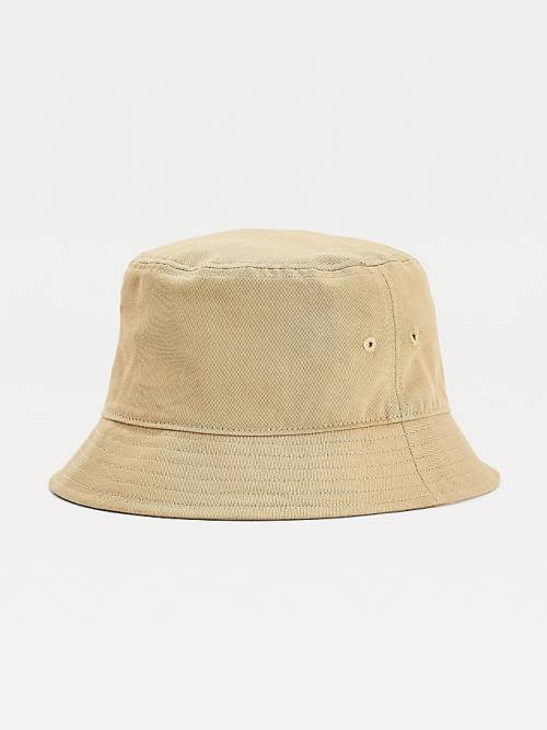 Beige Tommy Hilfiger Organic Cotton Flag Embroidery Bucket Men's Hats | TH184KQS