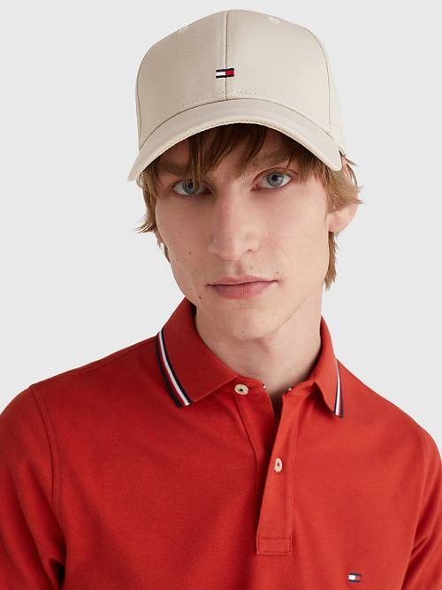 Beige Tommy Hilfiger Organic Cotton Flag Embroidery Cap Men's Hats | TH238YPA