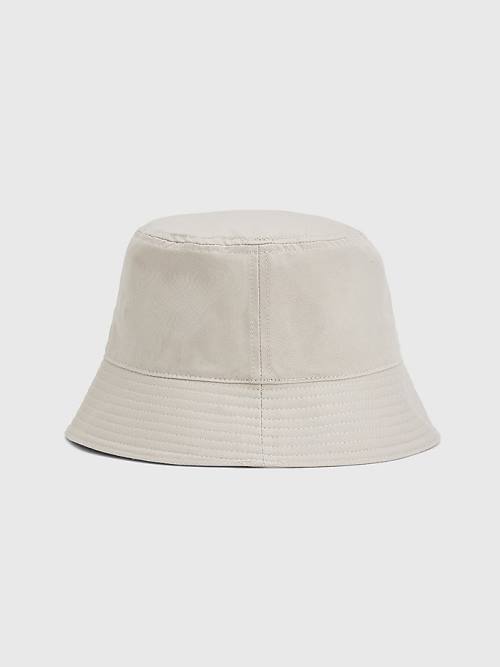 Beige Tommy Hilfiger Organic Cotton Flag Embroidery Bucket Men's Hats | TH482EUI