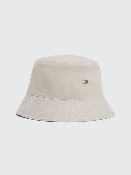 Beige Tommy Hilfiger Organic Cotton Flag Embroidery Bucket Men\'s Hats | TH482EUI