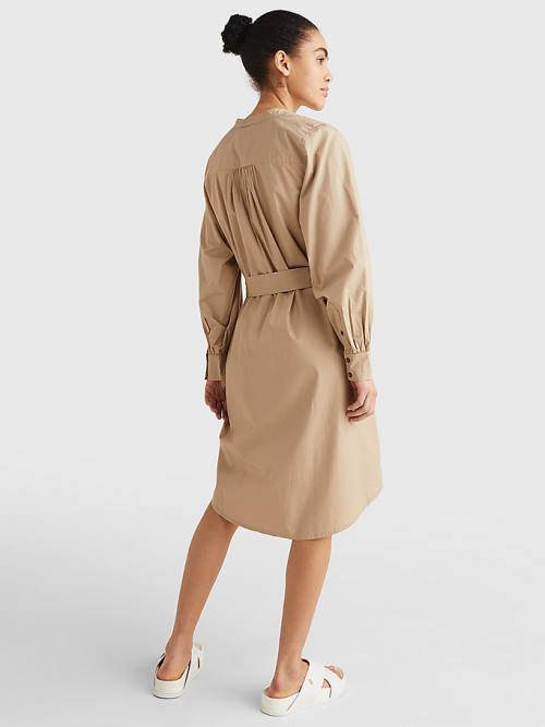 Beige Tommy Hilfiger Organic Cotton Shirt Women's Dress | TH051PDS