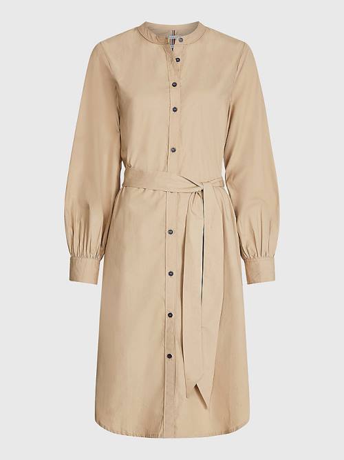 Beige Tommy Hilfiger Organic Cotton Shirt Women's Dress | TH051PDS