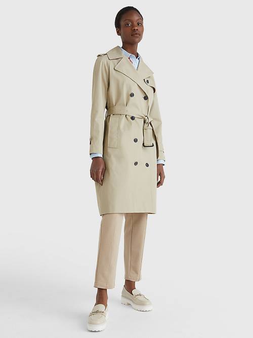 Beige Tommy Hilfiger Organic Cotton Trench Women's Coats | TH368WOS