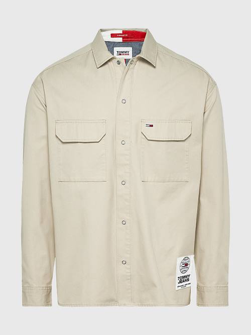 Beige Tommy Hilfiger Organic Cotton Twill Overshirt Men's Shirts | TH079IOL