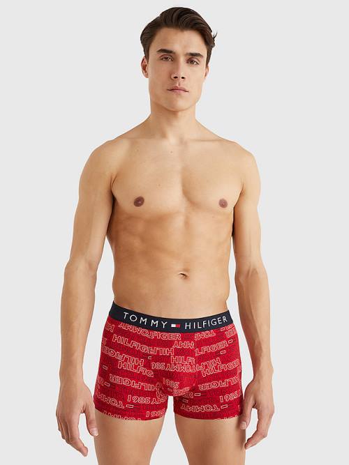 Beige Tommy Hilfiger Original All-Over Print Trunks Men's Underwear | TH751TDO