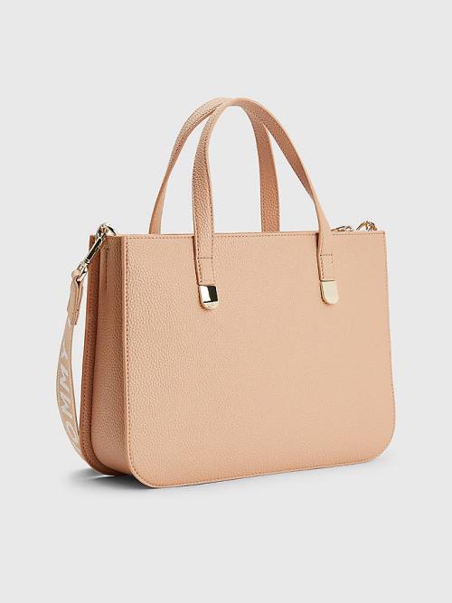 Beige Tommy Hilfiger Pebble Grain Satchel Women's Bags | TH074RHM