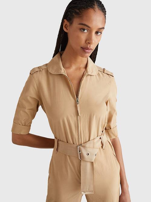 Beige Tommy Hilfiger Prep Belted Jumpsuit Women's Dress | TH398SJX