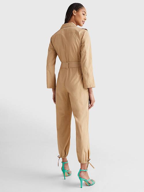 Beige Tommy Hilfiger Prep Belted Jumpsuit Women's Dress | TH398SJX