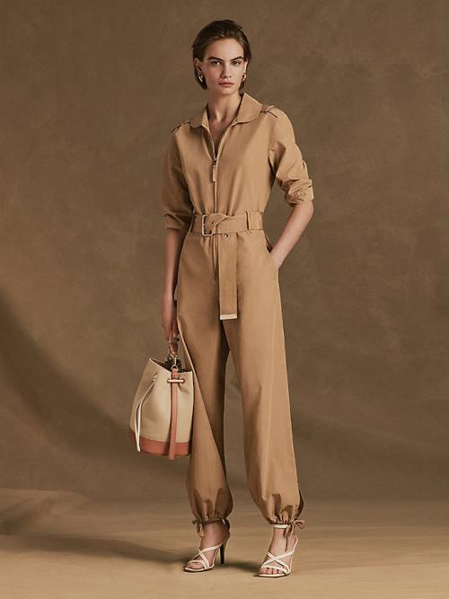 Beige Tommy Hilfiger Prep Belted Jumpsuit Women's Dress | TH398SJX