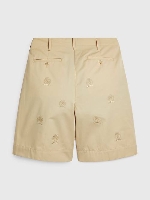 Beige Tommy Hilfiger Prep Crest Embroidery Men's Shorts | TH423BOD