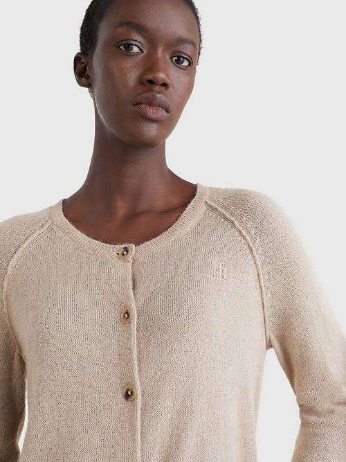 Beige Tommy Hilfiger Relaxed Fit Cardigan Women's Sweaters | TH350HXB