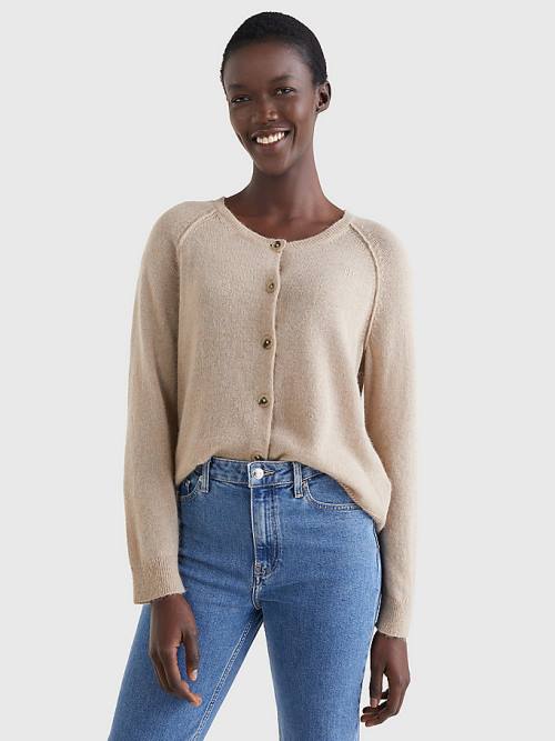 Beige Tommy Hilfiger Relaxed Fit Cardigan Women\'s Sweaters | TH350HXB