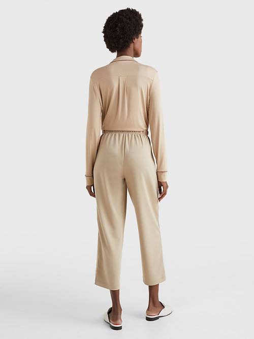 Beige Tommy Hilfiger Relaxed Fit Drawstring Women's Pants | TH048CUM