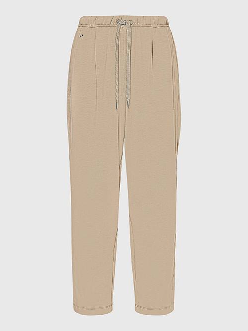 Beige Tommy Hilfiger Relaxed Fit Drawstring Women's Pants | TH048CUM