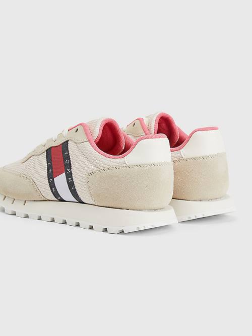 Beige Tommy Hilfiger Retro Mixed Texture Runner Women's Sneakers | TH457OCL