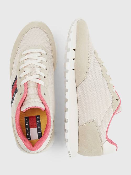 Beige Tommy Hilfiger Retro Mixed Texture Runner Women's Sneakers | TH457OCL