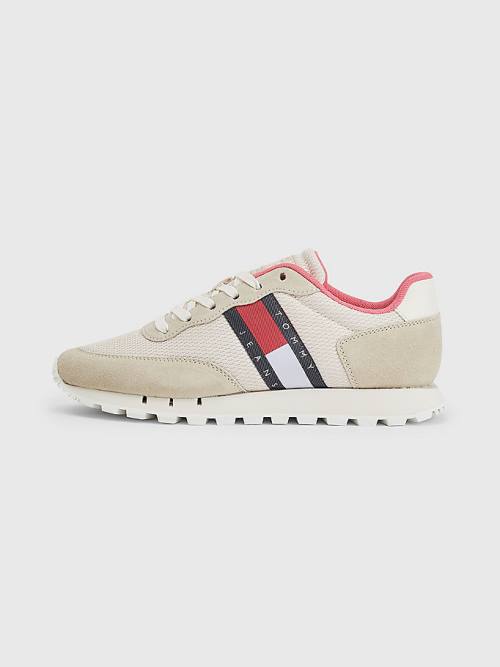 Beige Tommy Hilfiger Retro Mixed Texture Runner Women's Sneakers | TH457OCL