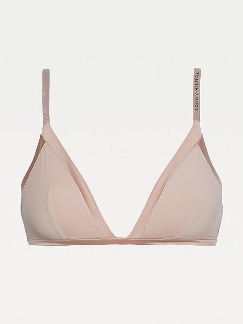 Beige Tommy Hilfiger Satin Trim Triangle Bra Women's Underwear | TH975PHD