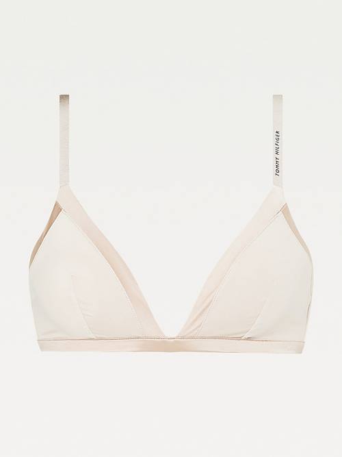 Beige Tommy Hilfiger Satin Trim Triangle Bra Women's Underwear | TH975PHD