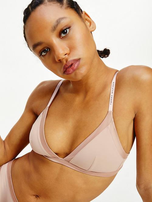 Beige Tommy Hilfiger Satin Trim Triangle Bra Women\'s Underwear | TH975PHD