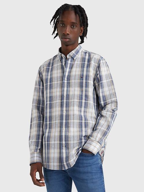 Beige Tommy Hilfiger Shaded Check Men's Shirts | TH861DFU