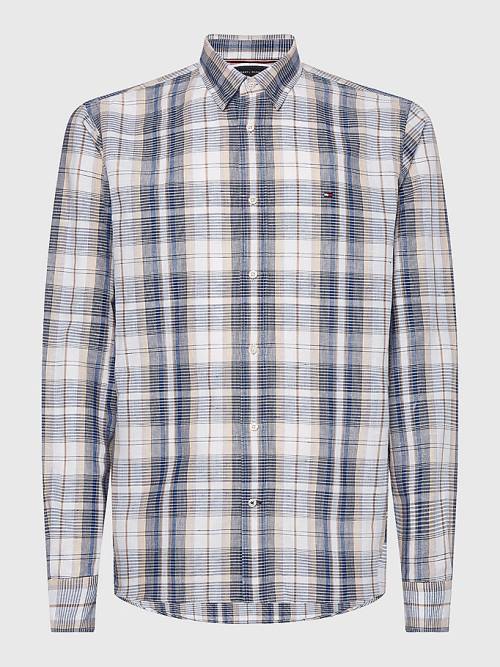 Beige Tommy Hilfiger Shaded Check Men\'s Shirts | TH861DFU