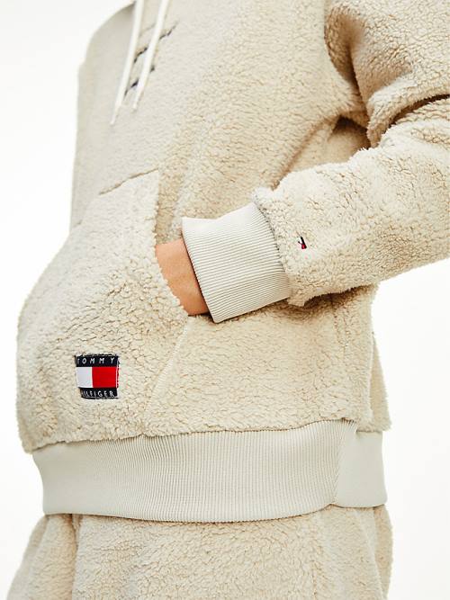 Beige Tommy Hilfiger Sherpa Lounge Women's Hoodie | TH397LRE